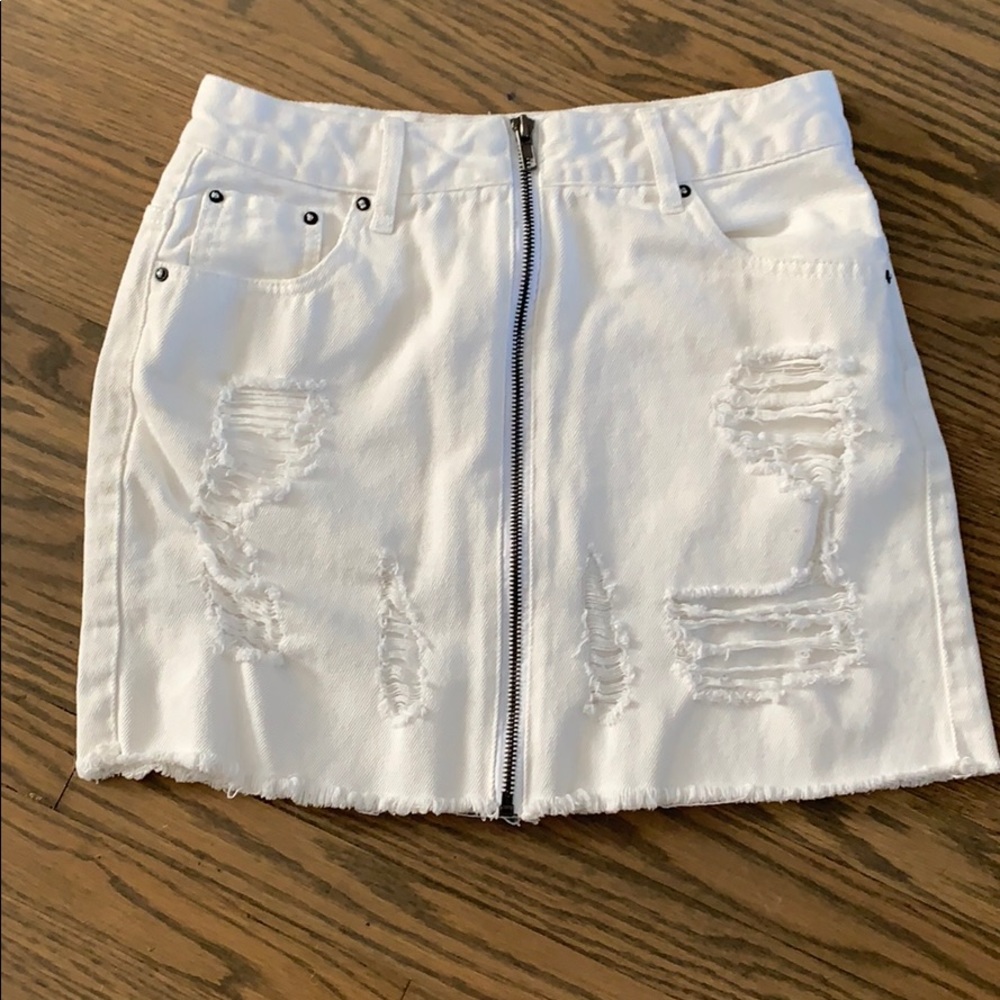 White ripped zip up skirt
